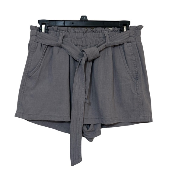 april kiss Pants - April Kiss Grey Linen Blend Paperbag Waist Tie Front Shorts Size Medium